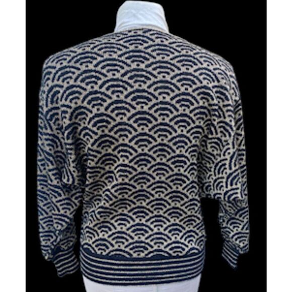 Adrienne Vittadini Vintage Geometric Black & Gold Metallic Print Lurex Sweater S - Picture 6 of 10